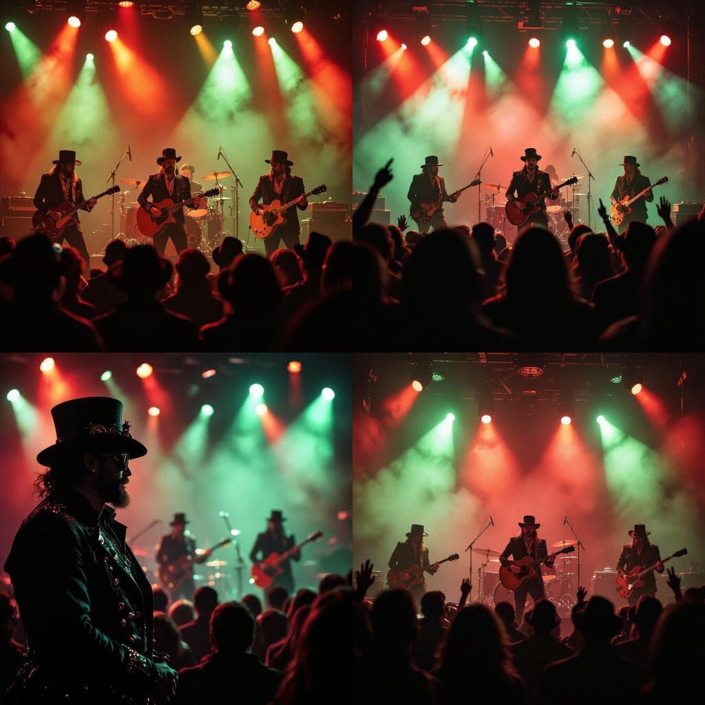 Steampunk Crowd Silhouetted by Stage Lights