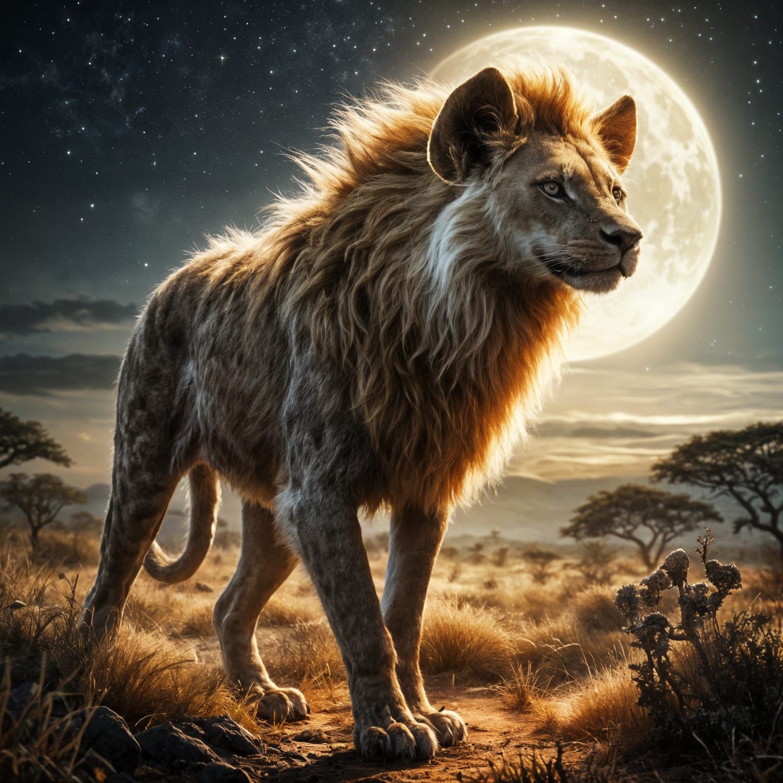 "A lion-hynea hybrid creature