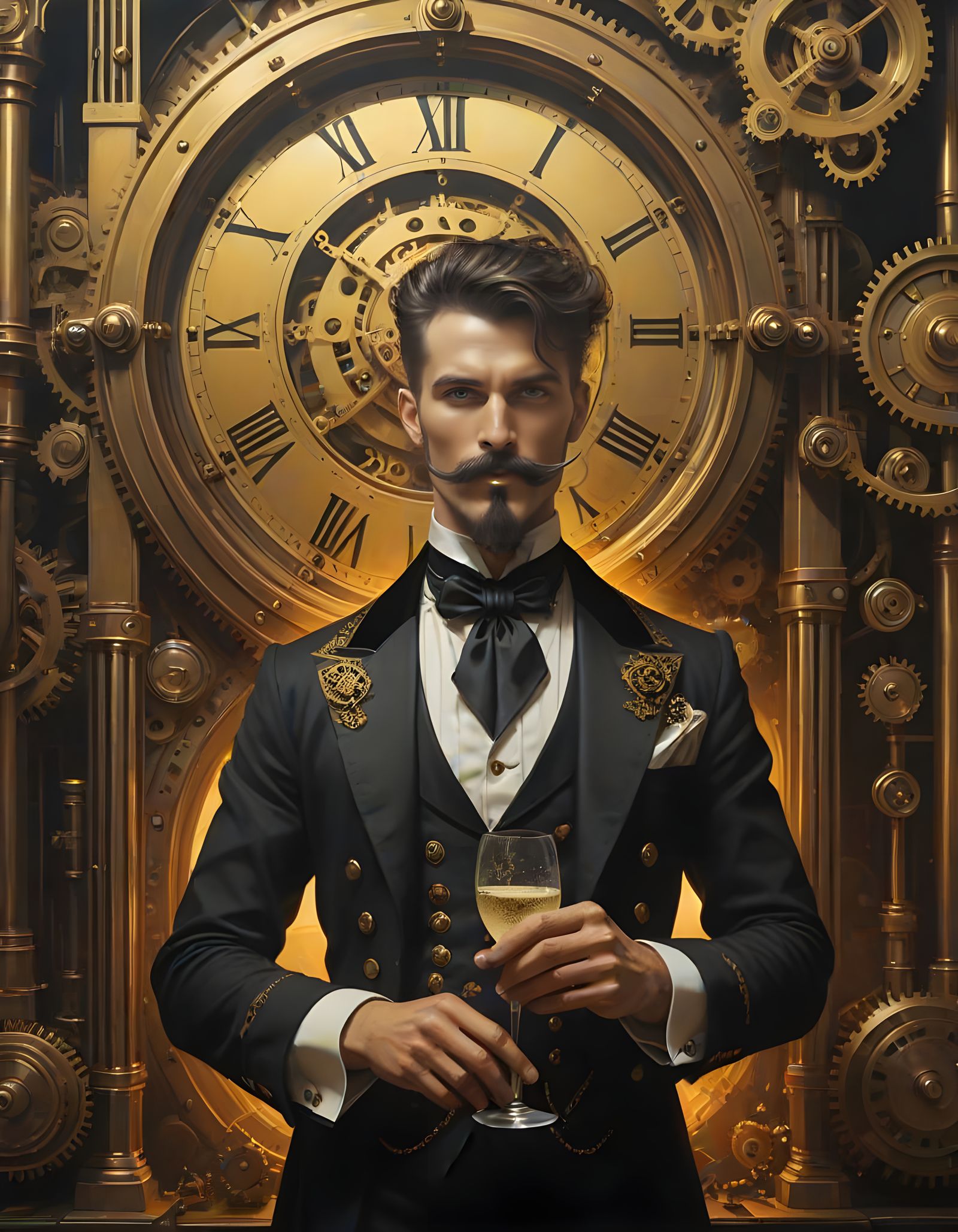 Steampunk Gentleman Raises Toast to Midnight Luxury