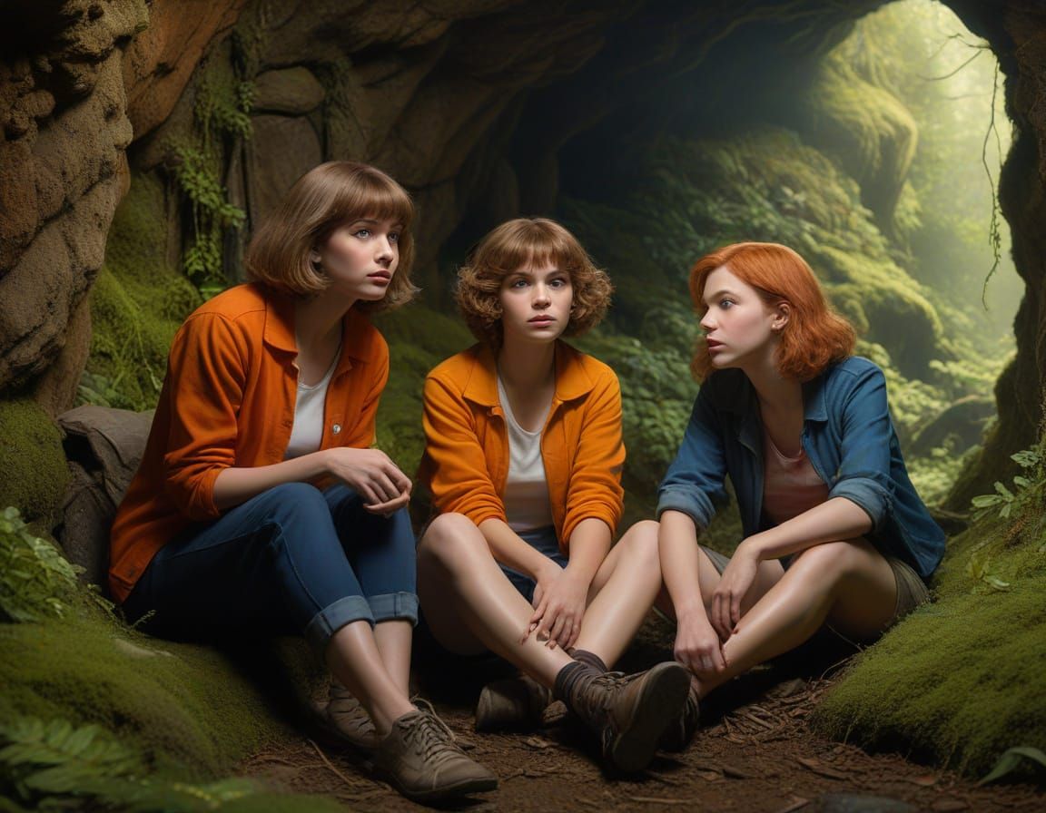 Daphne, Velma and Lex in Mossy Cavern