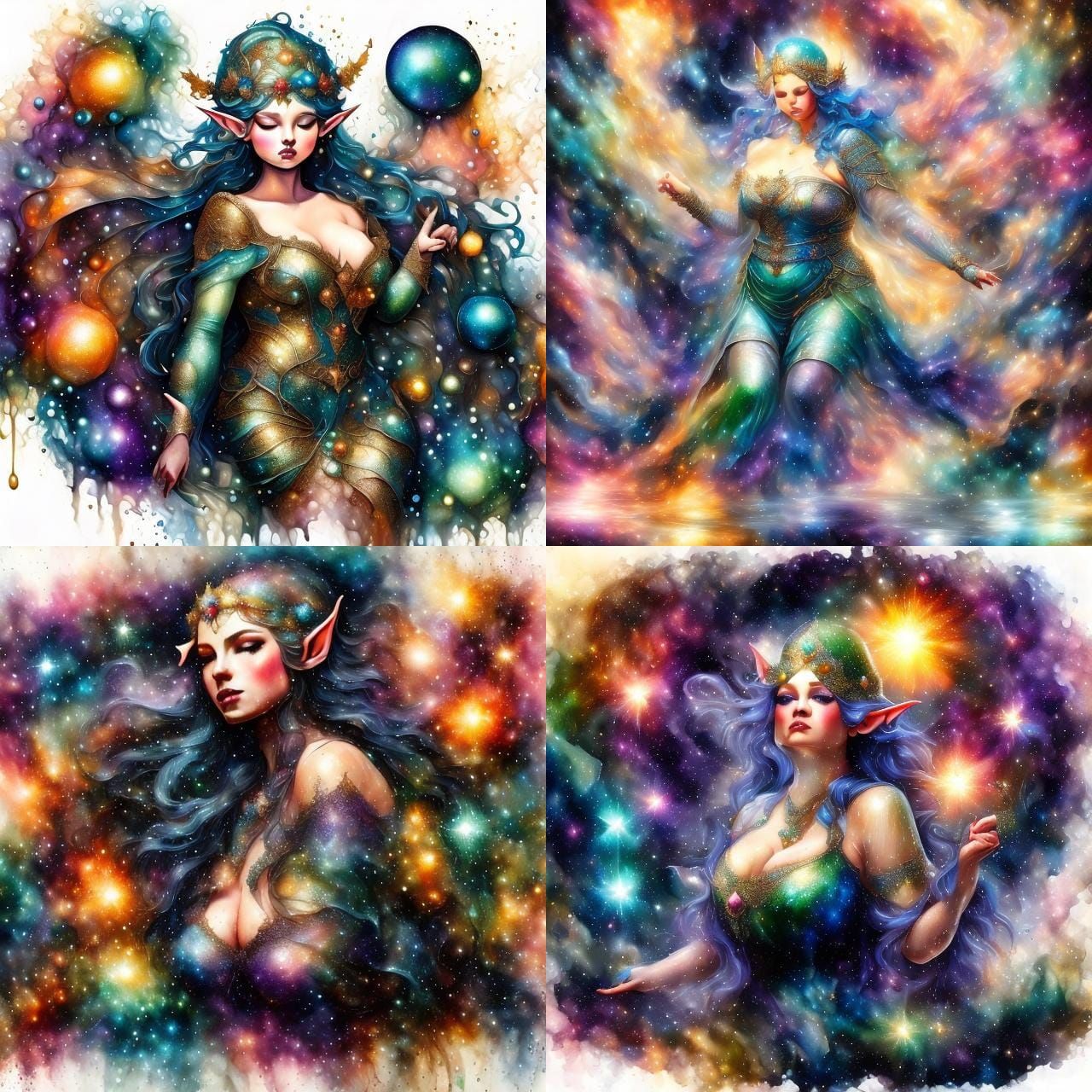 Plus Size Elf in Torrential Downpour: Alcohol Ink Art