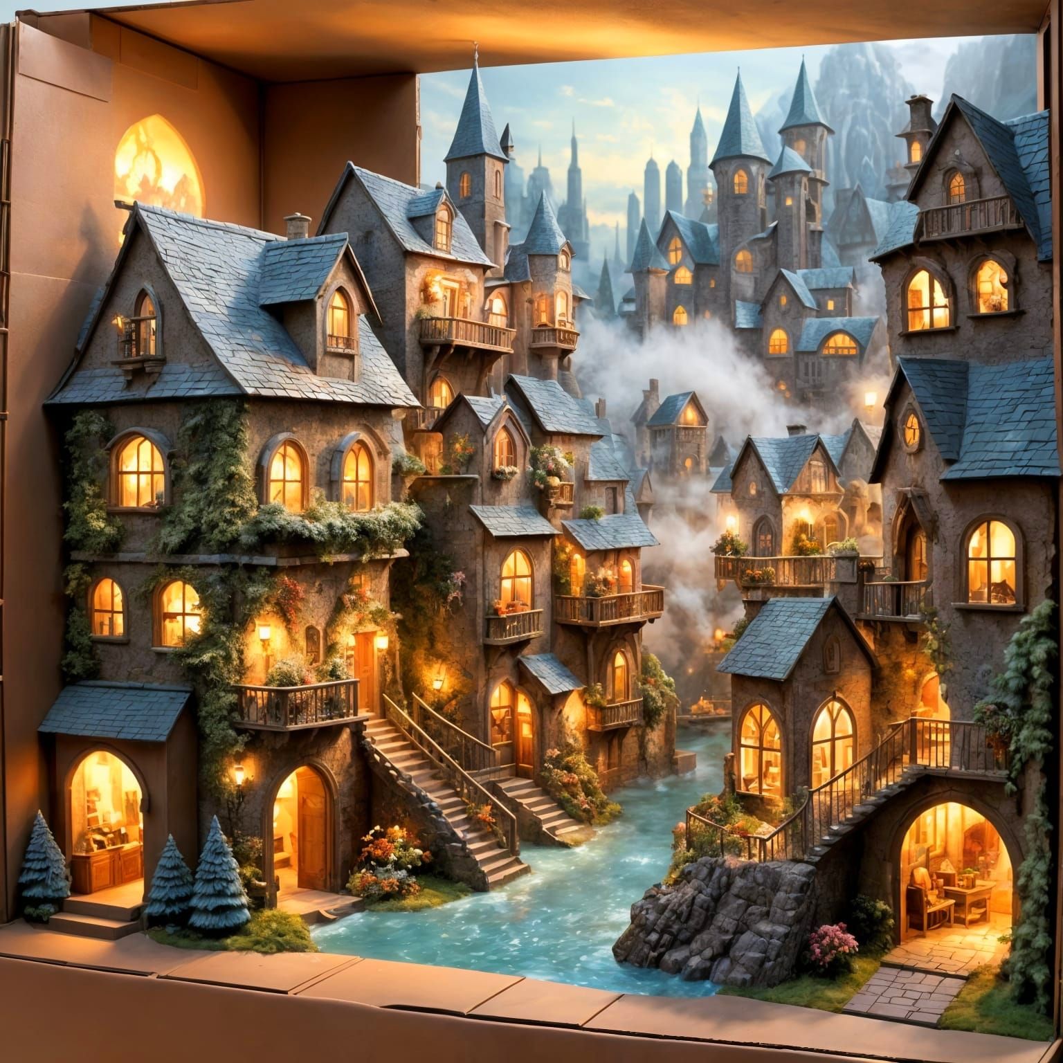 Fantasy City Diorama in a Cardboard Box