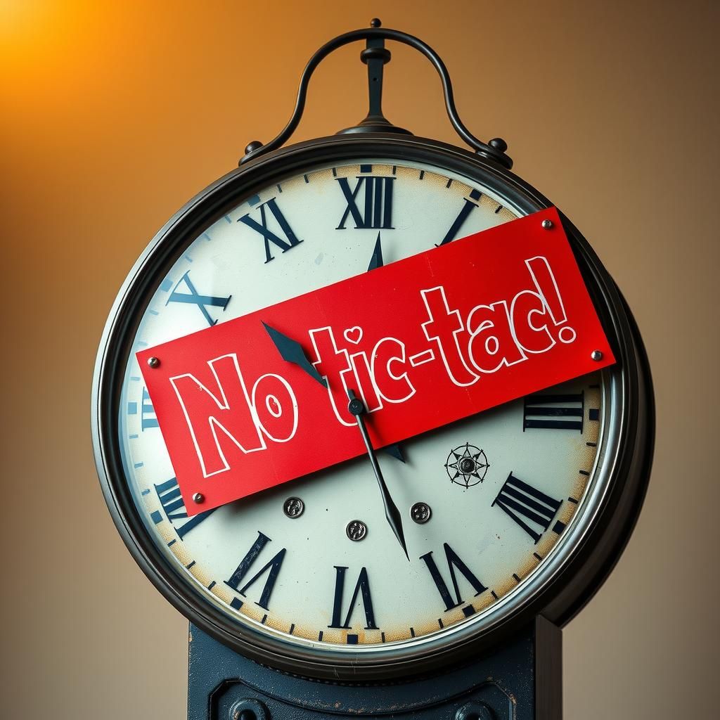 Whimsical Clock with a 'No Tic Tac' Sign