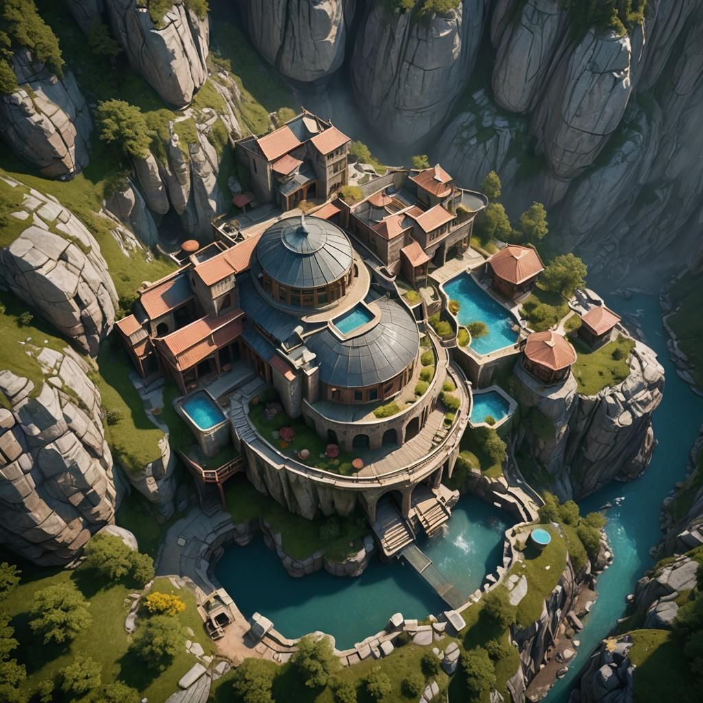 Mountainside Stone Bathhouse with Hot Springs