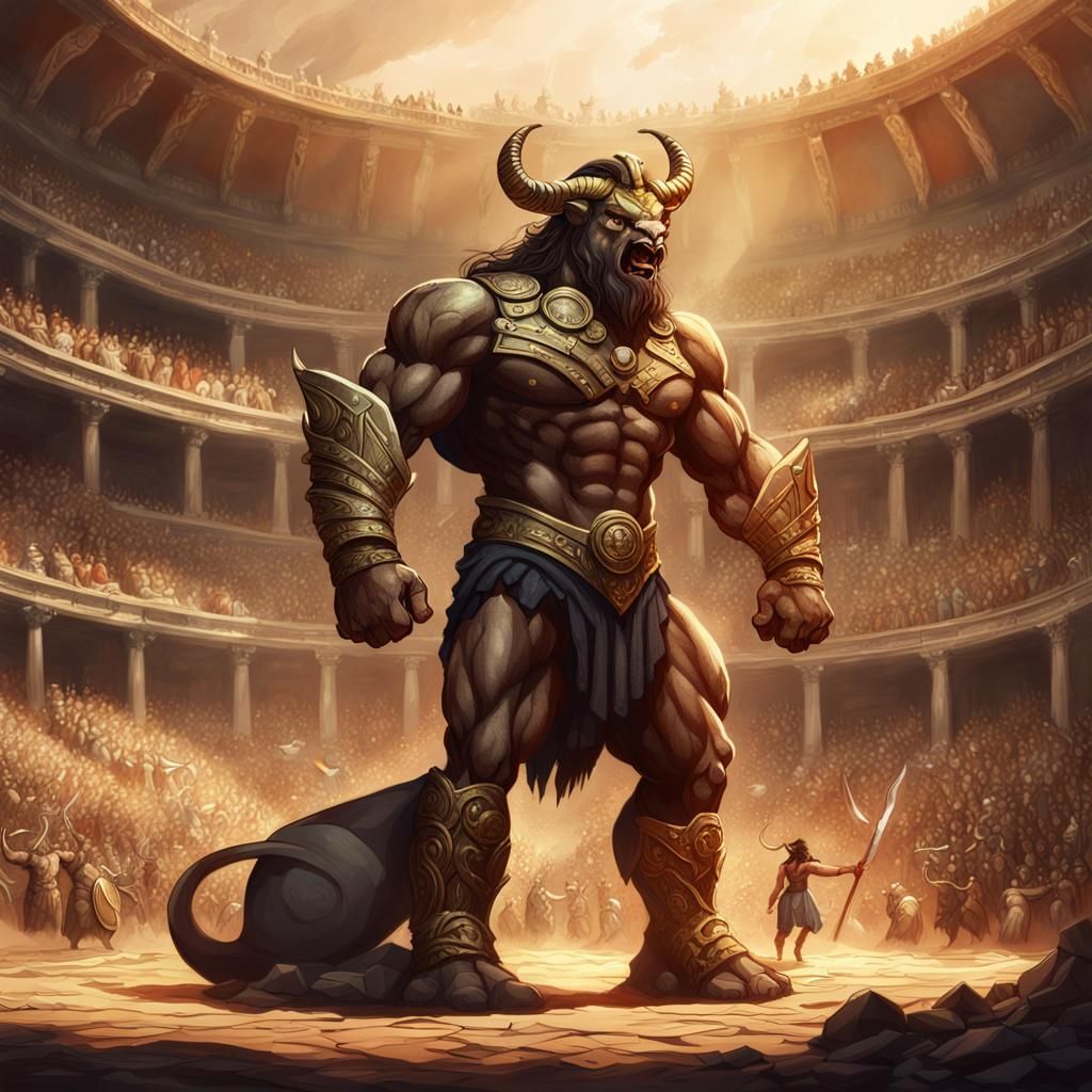 Minotaur's Victory: Hyper-Realistic Concept Art in Digital P...