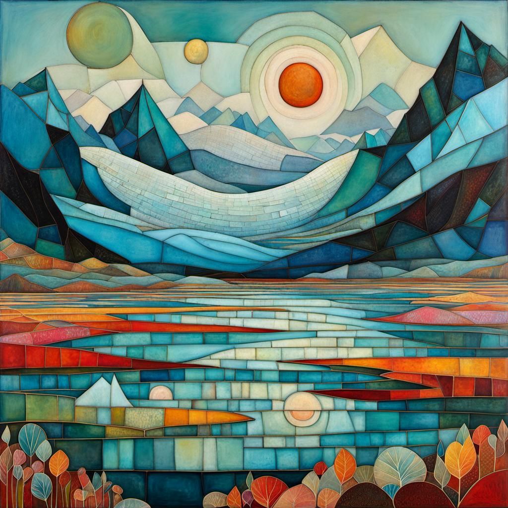 Encaustic Glacier Lagoon Inspired by Modern Masters