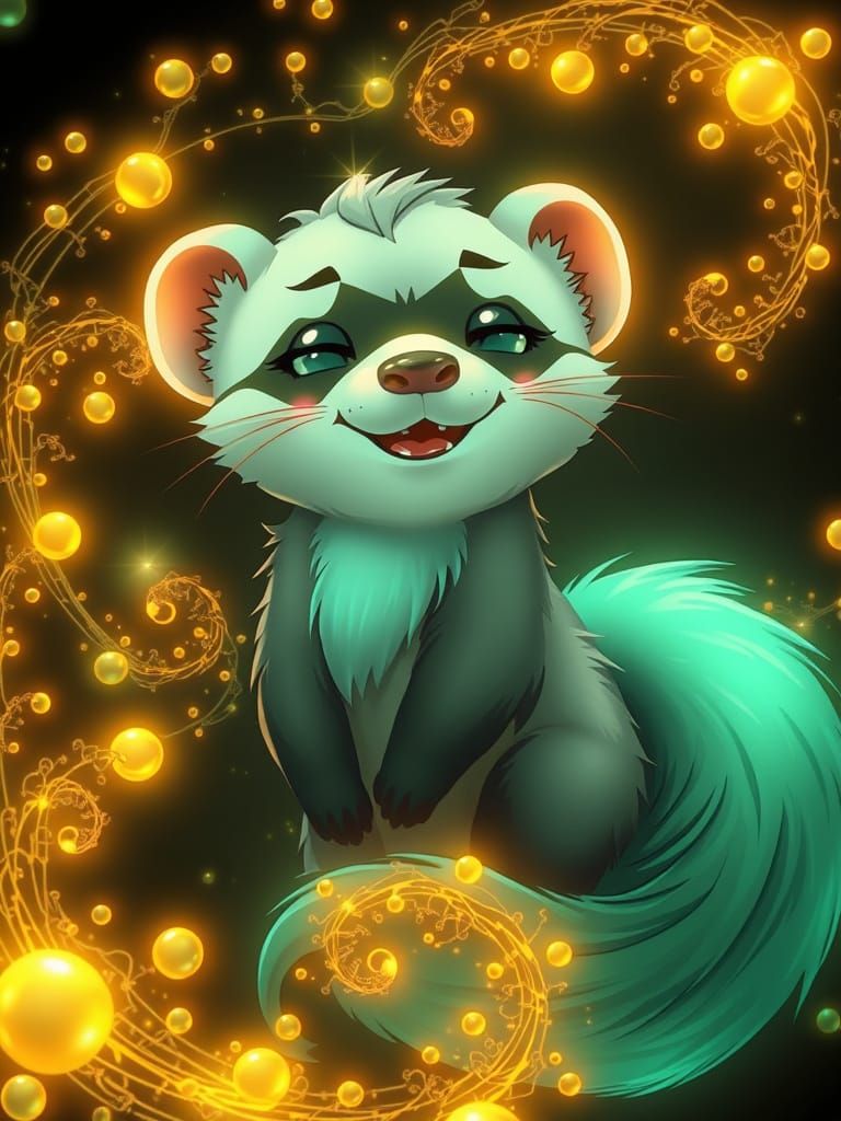 Friendly Anime Ferret in Cyberpunk Style