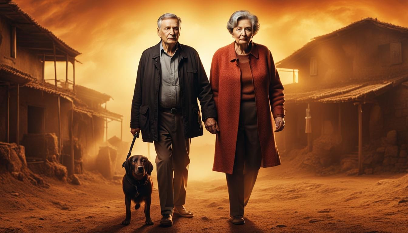 Panoramic View of Old Woman and Middle-Aged Man