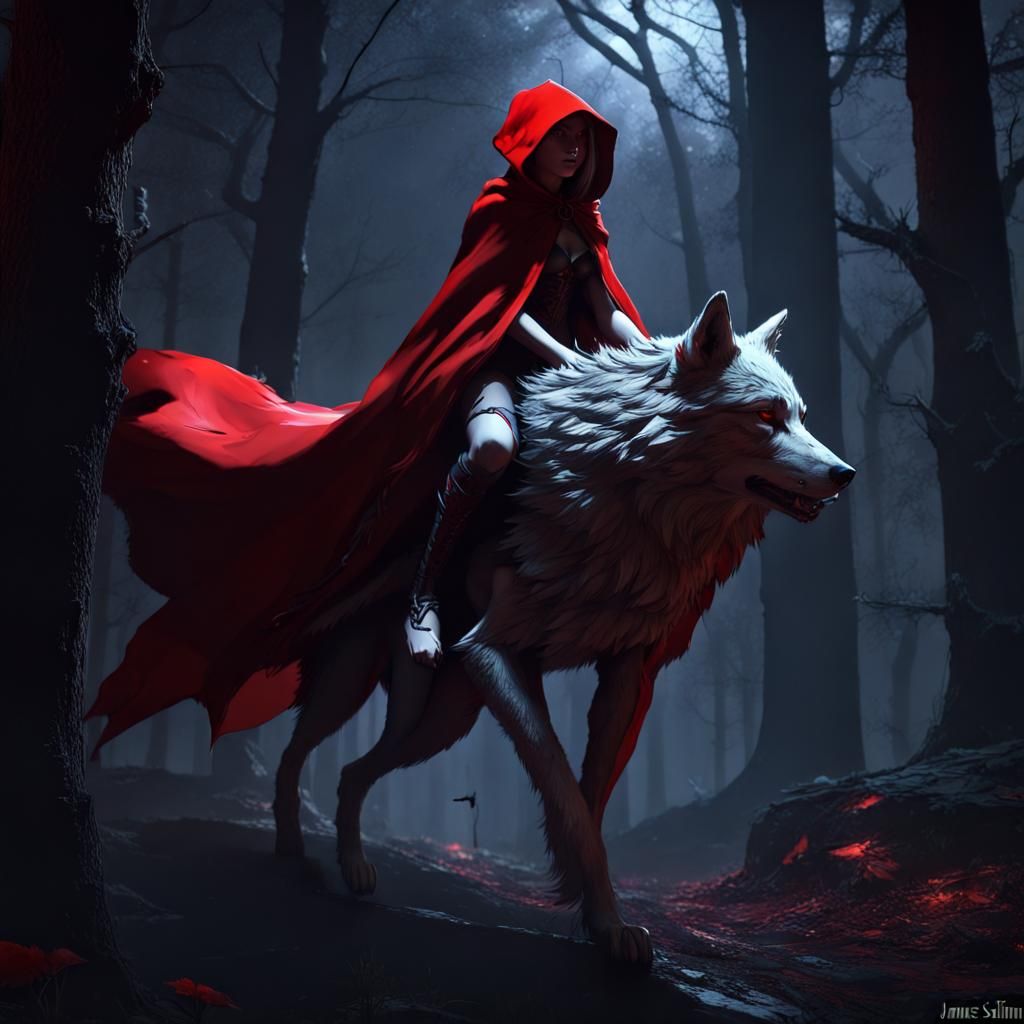 Red Riding Hood Rides the Wolf in Dark Fairytale