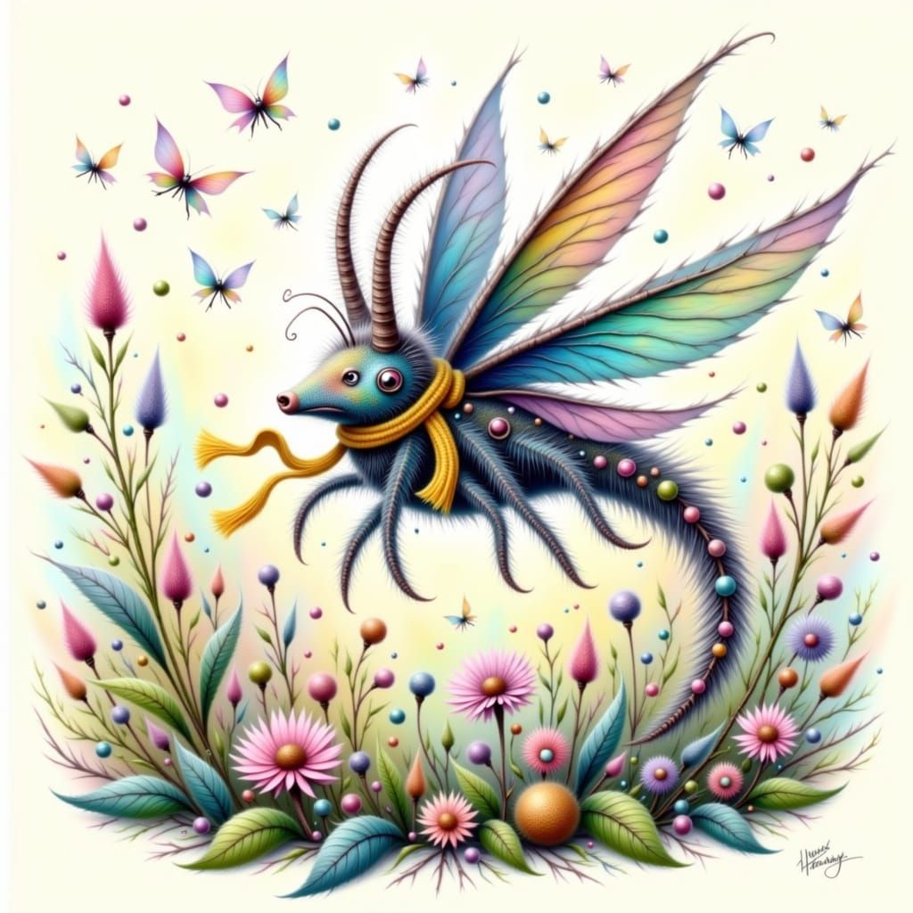 Mr. Tiny Hooves Bouncing in Sunny Meadow, Whimsical Art