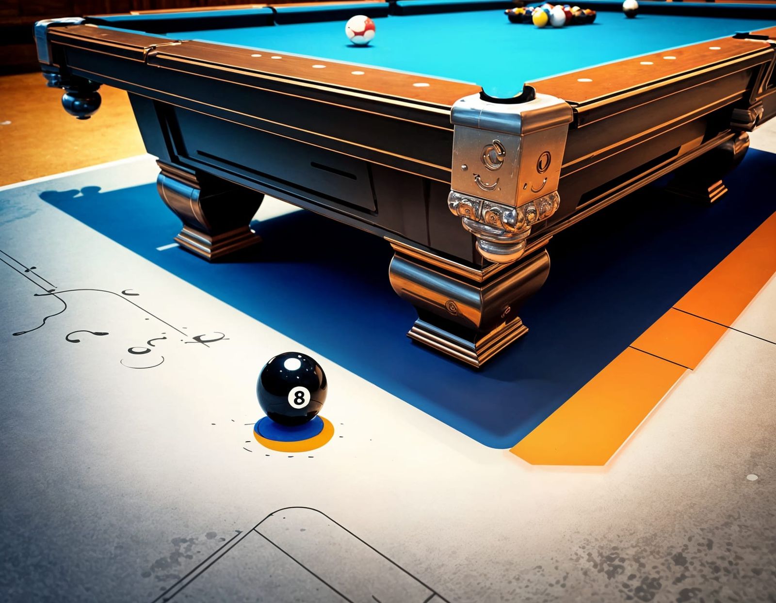 Close-up of 8-Ball Near Pool Table Pot Hole in Dynamic Angle