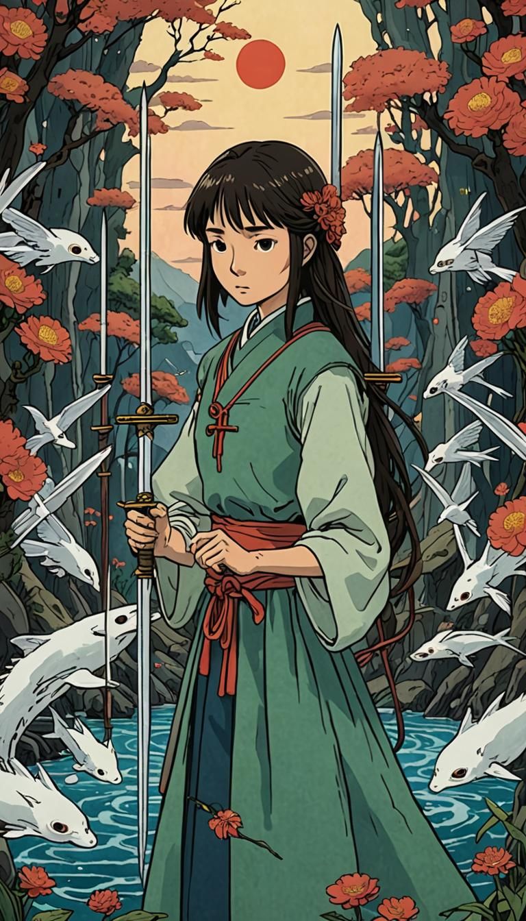 Studio Ghibli Tarot Card: Eight of Swords