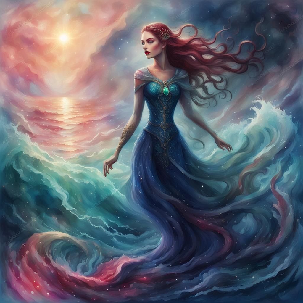 Siren with Ruby Pendant in Mythical Realism