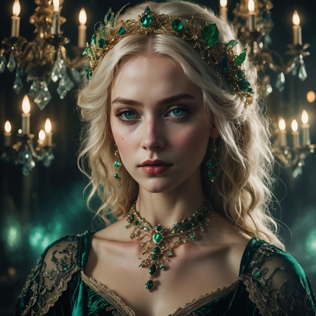 Icy Blonde Woman at Masquerade Ball in Gothic Style