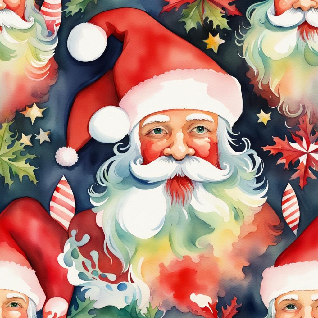 Kitschy Watercolor Painting of Santa Claus