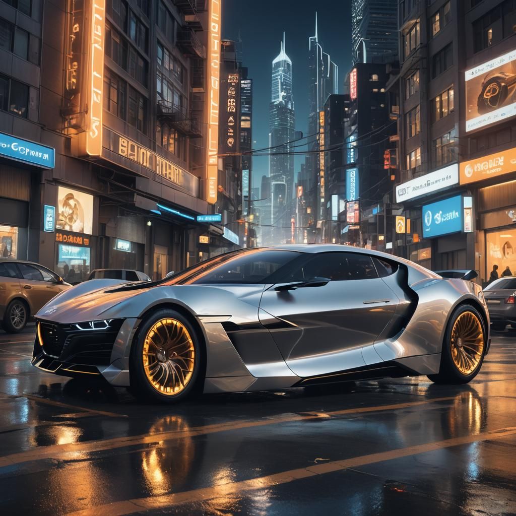 Neon City Ride: Futuristic Car in Cyberpunk Style