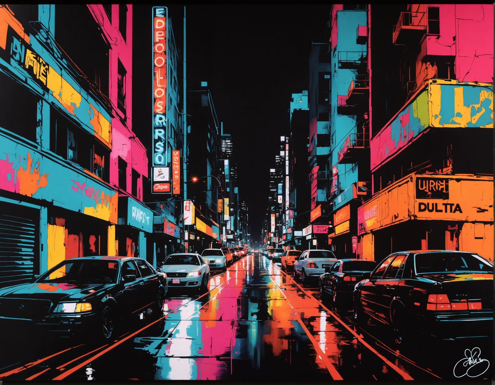 Vibrant City Night in Neon Deep House Style