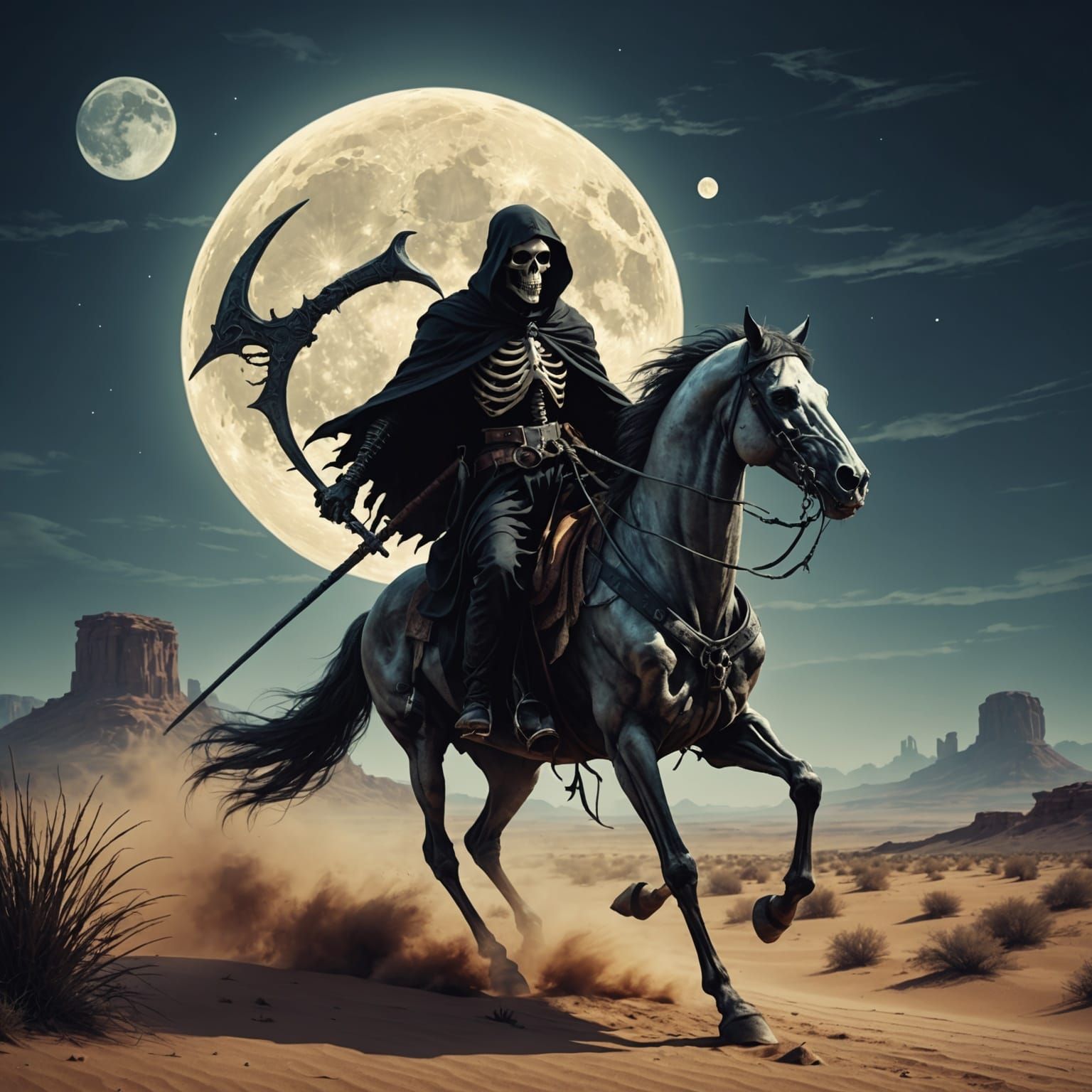 Grim Reaper Rides Through Desert Wasteland