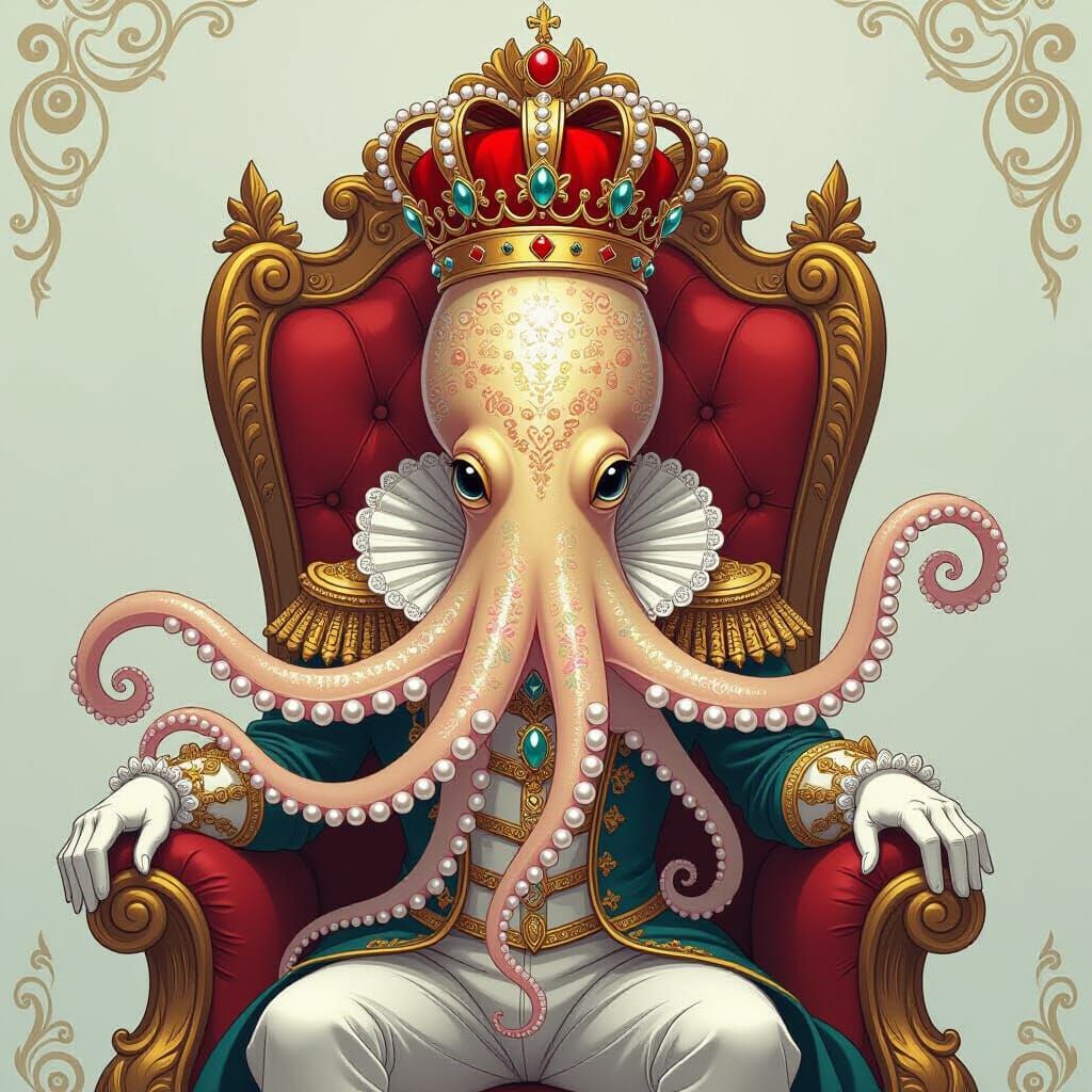 Squid King on Throne in Baroque Style