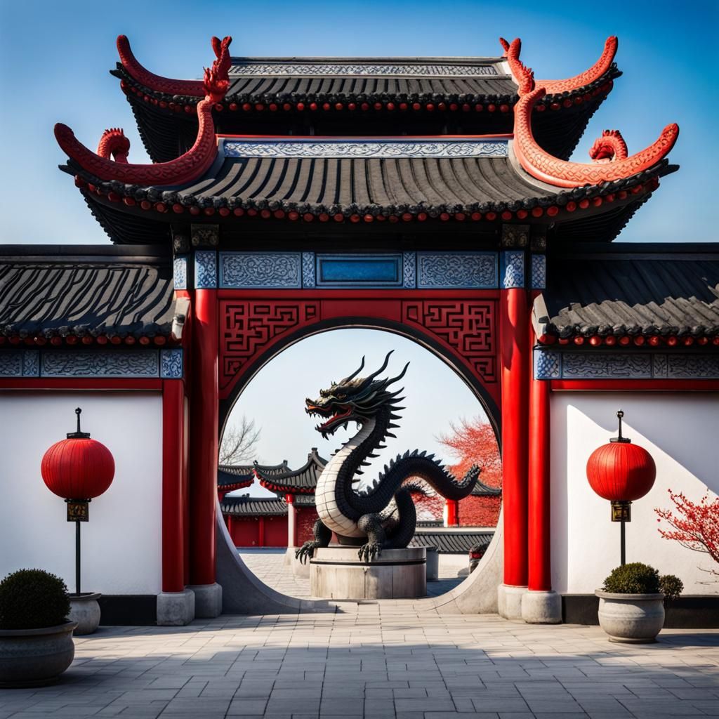 Chinese Ming Garden Entrance with Dragon