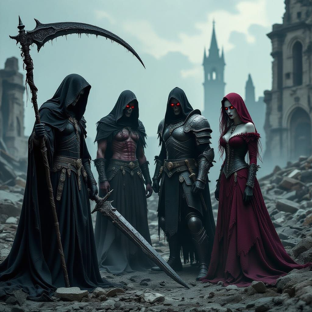 Apocalyptic Horsemen in Dark Gothic Ruins