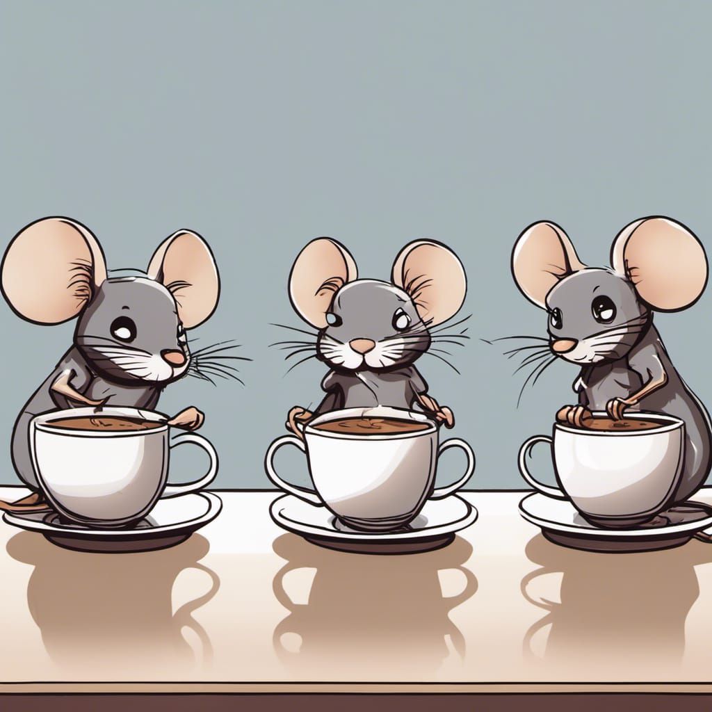 Chibi Mice Sniffing Steaming Coffee: Professional DSLR Photo...