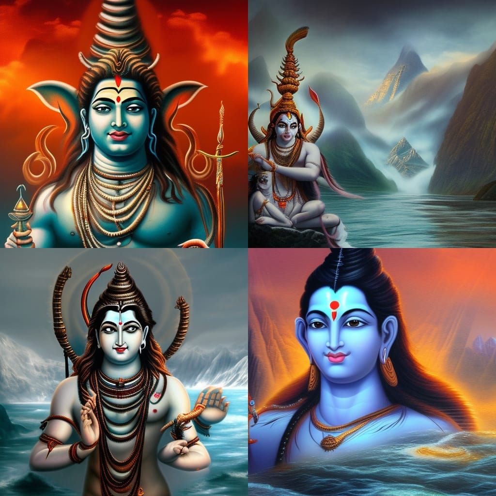 Lord Shiva with Trishul and Ganga River