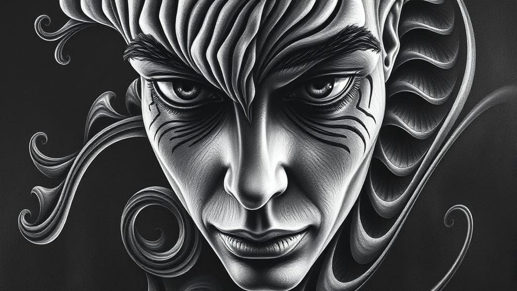 Mind-Bending Optical Illusion Portrait in Hyperdetailed Char...