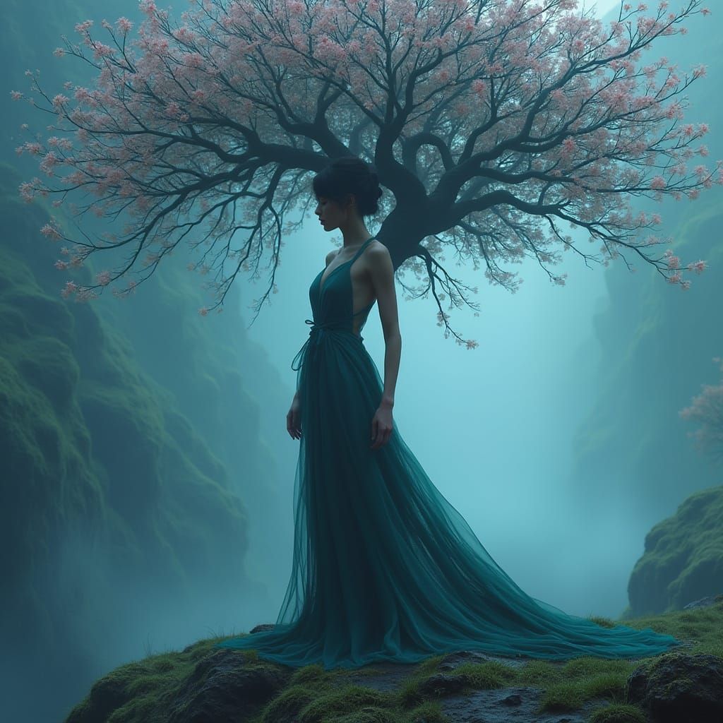 Mystical Tree Goddess with Whimsical Flair