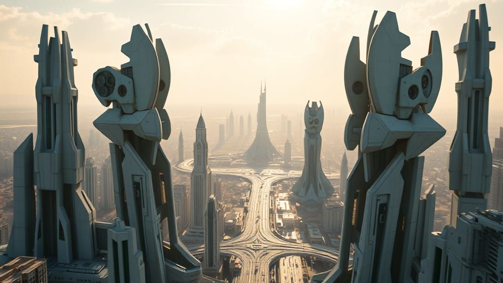 Cyberpunk Metropolis in Brutalist Style