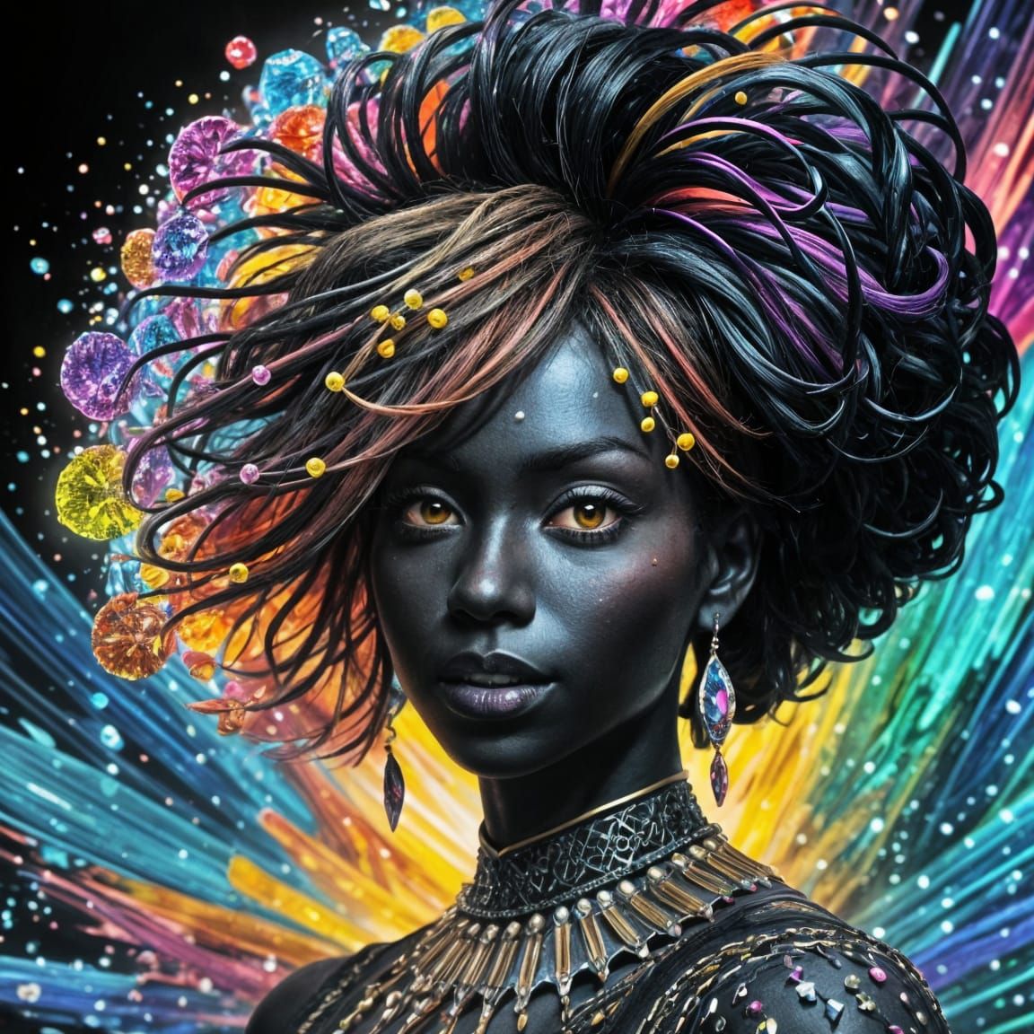 Black Silhouette with Gemstone Accents in Splash Art