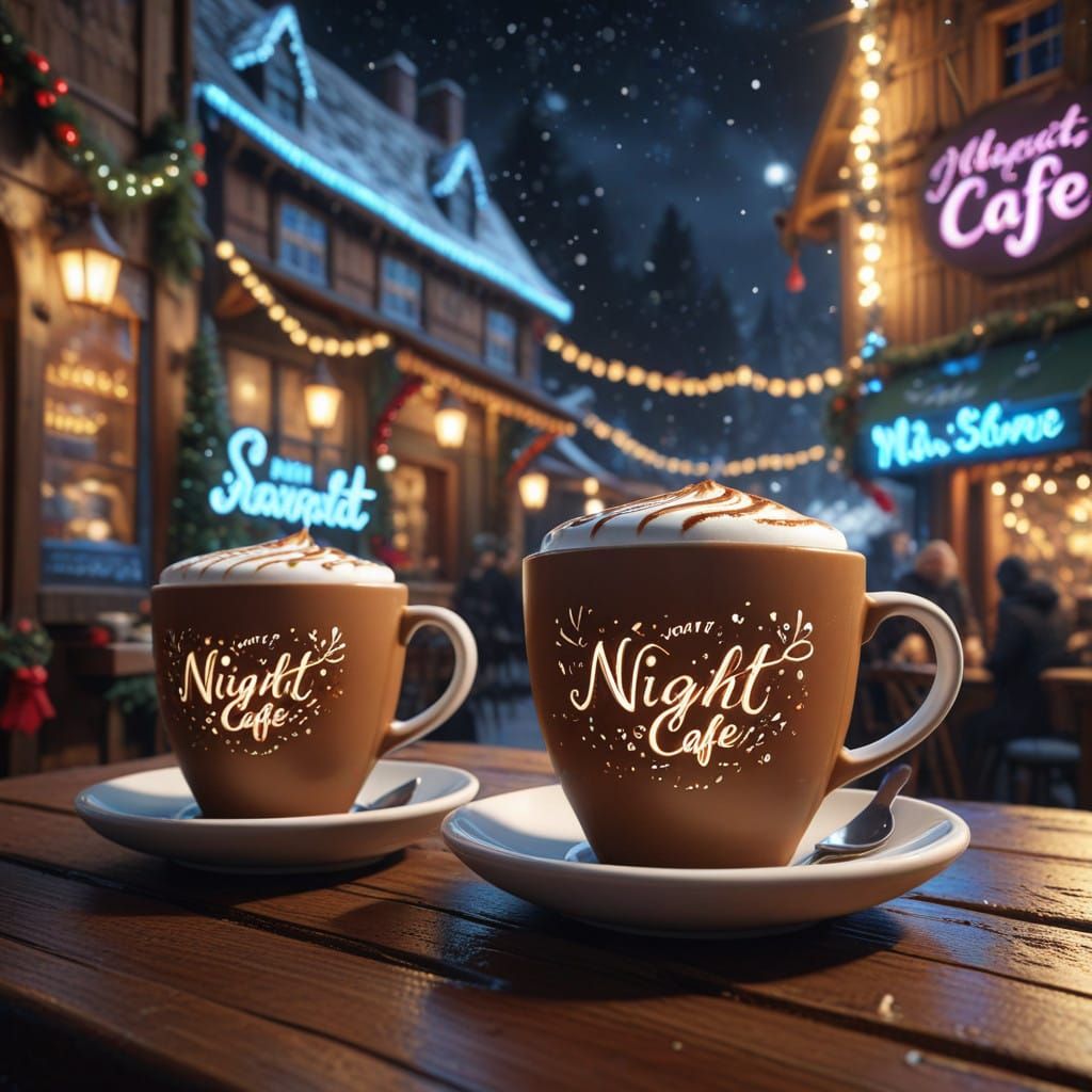 Majestic Coffee Cups Adorned with Night Cafe Latte Art in a...