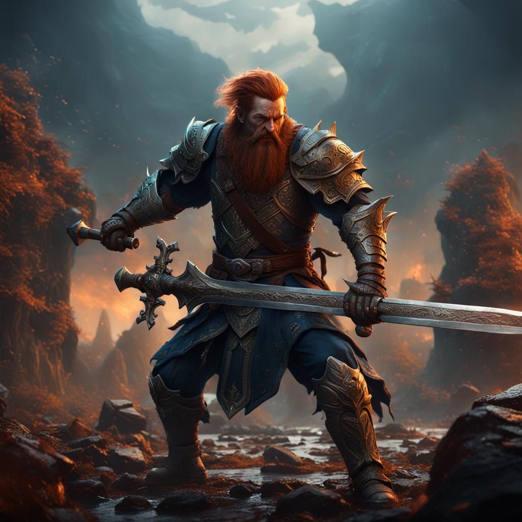 Dwarf Warrior with Oversized Sword: Fantasy Concept Art