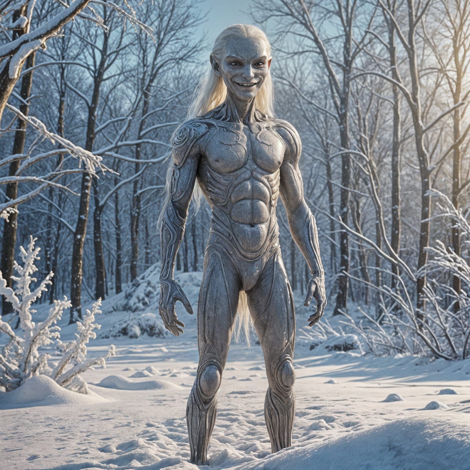 Cute Snow-Haired Alien Creature: Digital Matte Painting