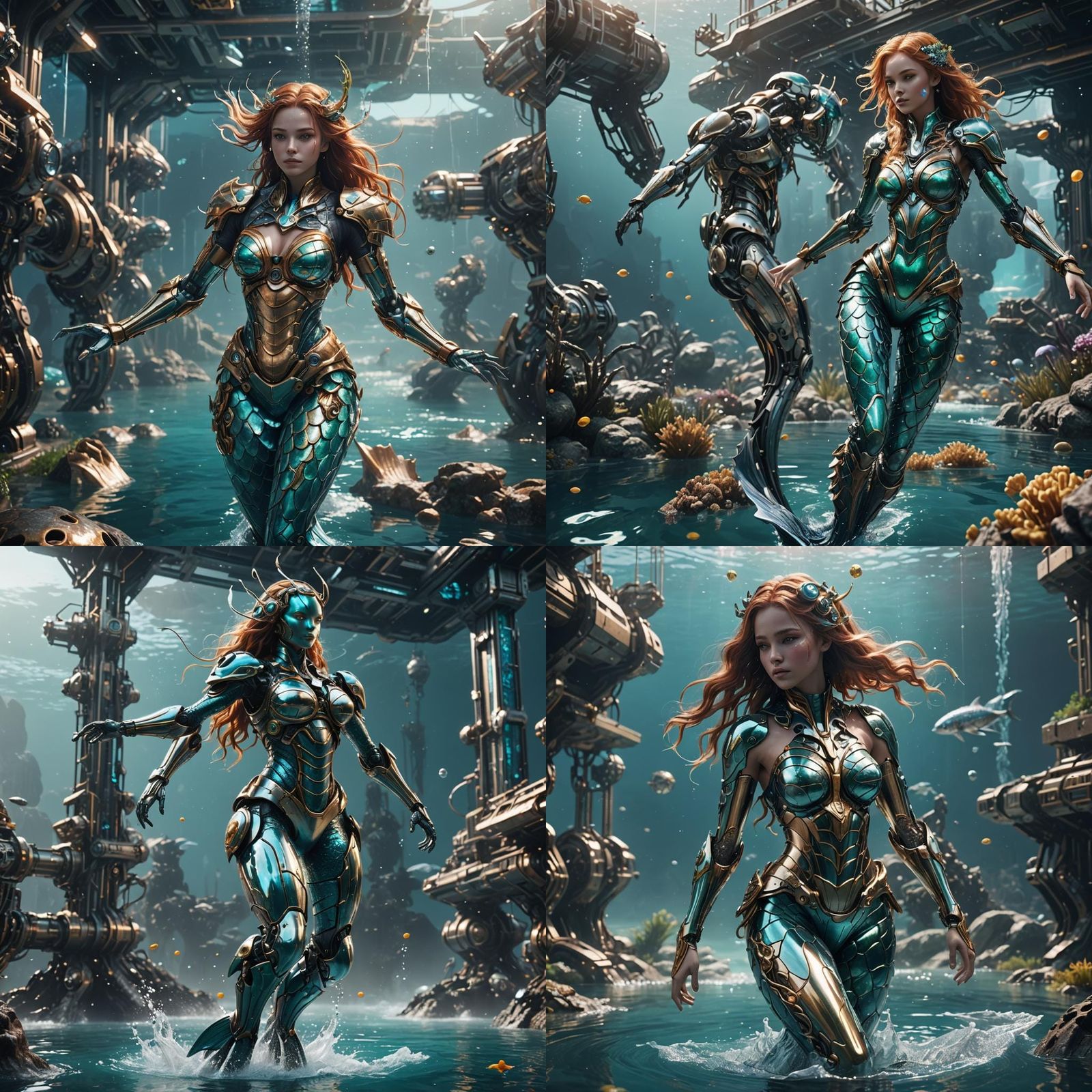 Futuristic Mermaid Swimming with Intricate Mech Details