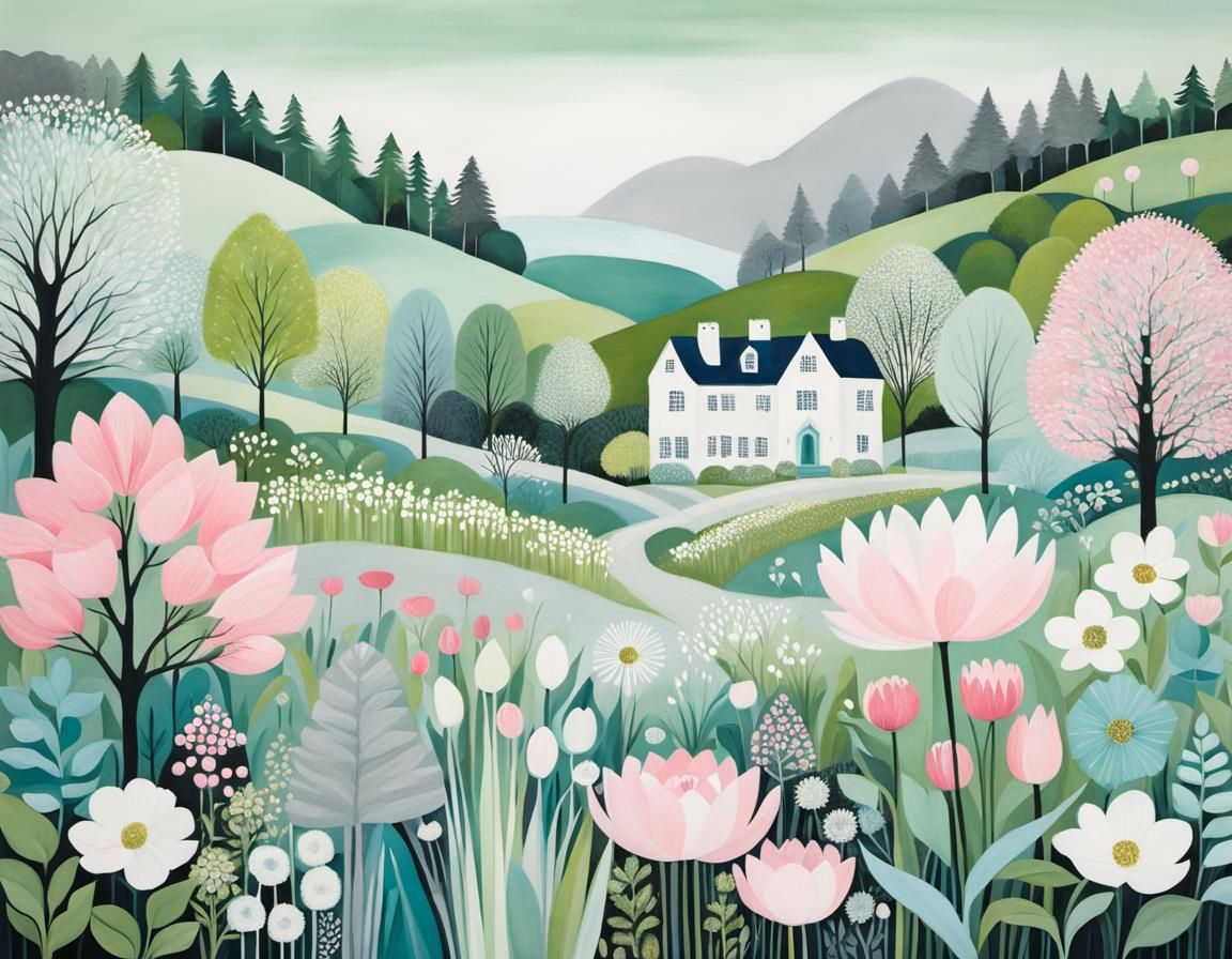 Spring Garden Landscape in Artistic Style