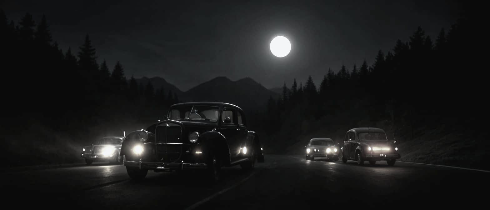 1930s Sedan at Midnight in Vintage Style