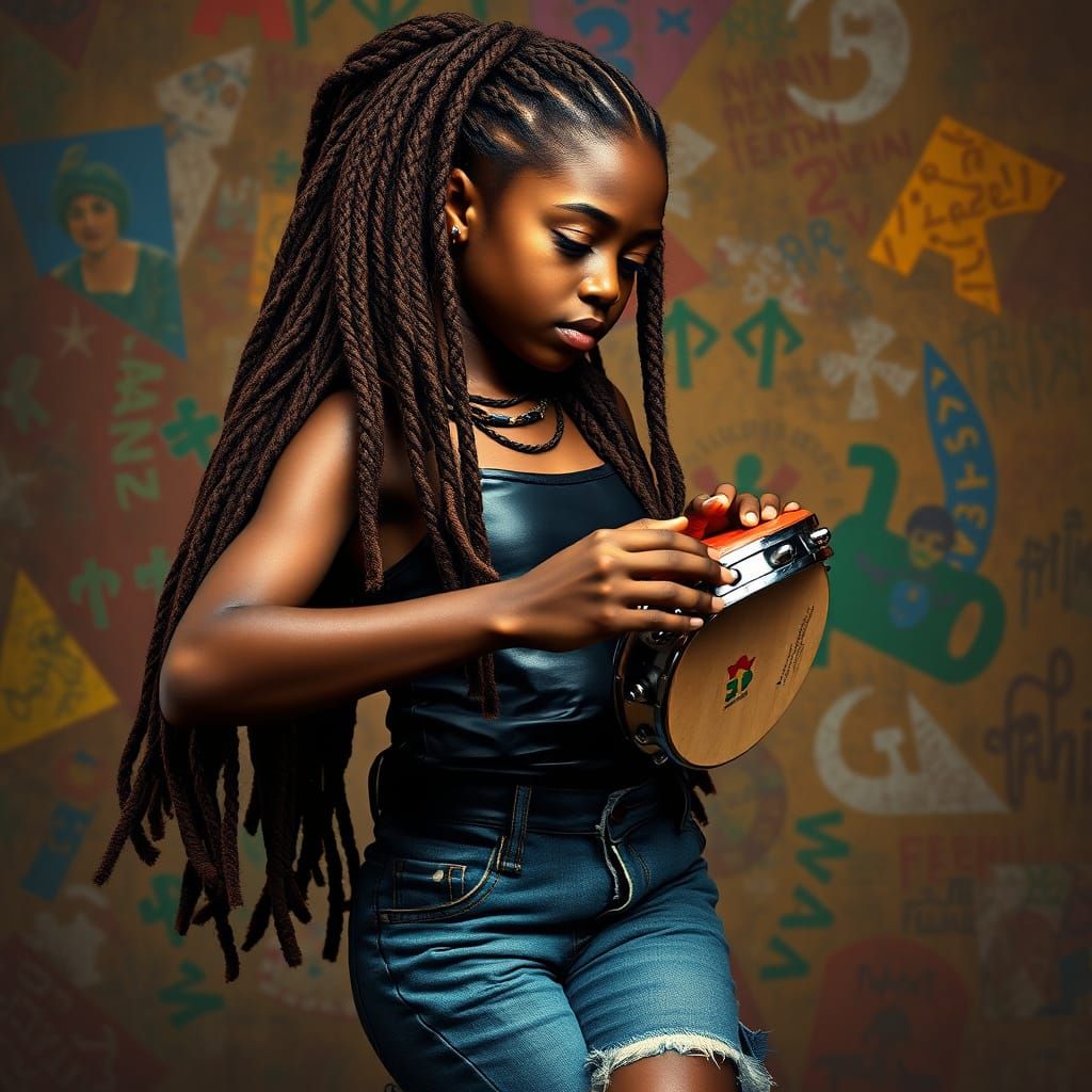 Rastafarian Girl Dancing to Reggae Rhythm