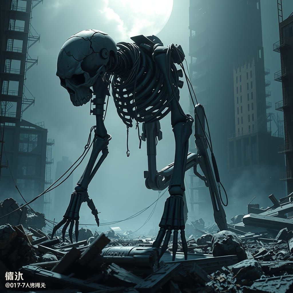 Cybernetic Apocalypse in Monochromatic Manga Style