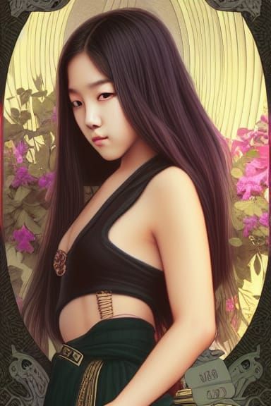 Jisoo as Female Soldier Tarot Card: Art Nouveau Style