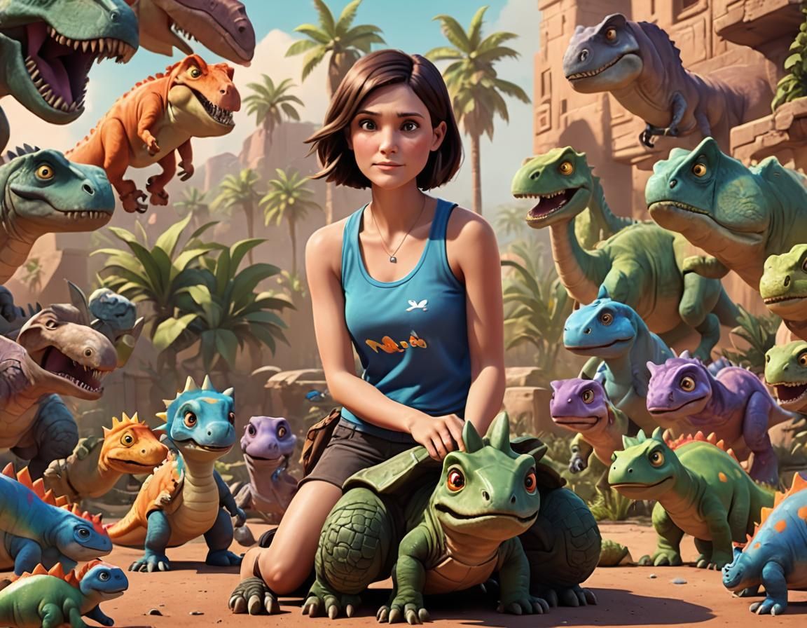 Morgan Webb and Dinosaurs in 3D Digital Art