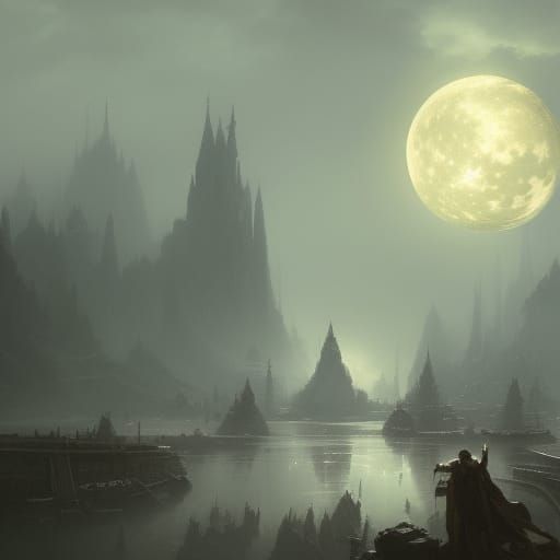Dark Fantasy Moon Of Dusk, Hyperdetailed Concept Art