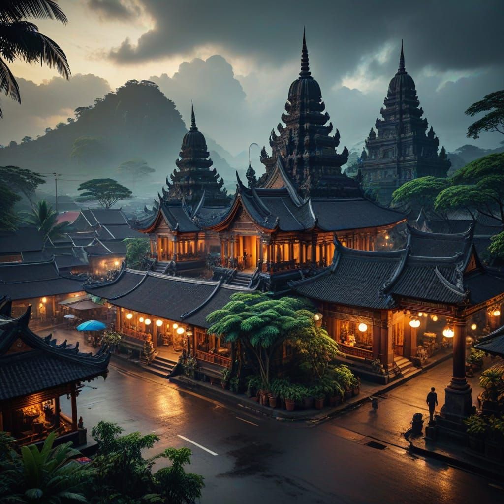 Hyperrealistic Indonesia Street Scene in Golden Hour