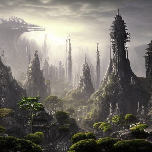 Futuristic Jungle City Concept Art in 8K