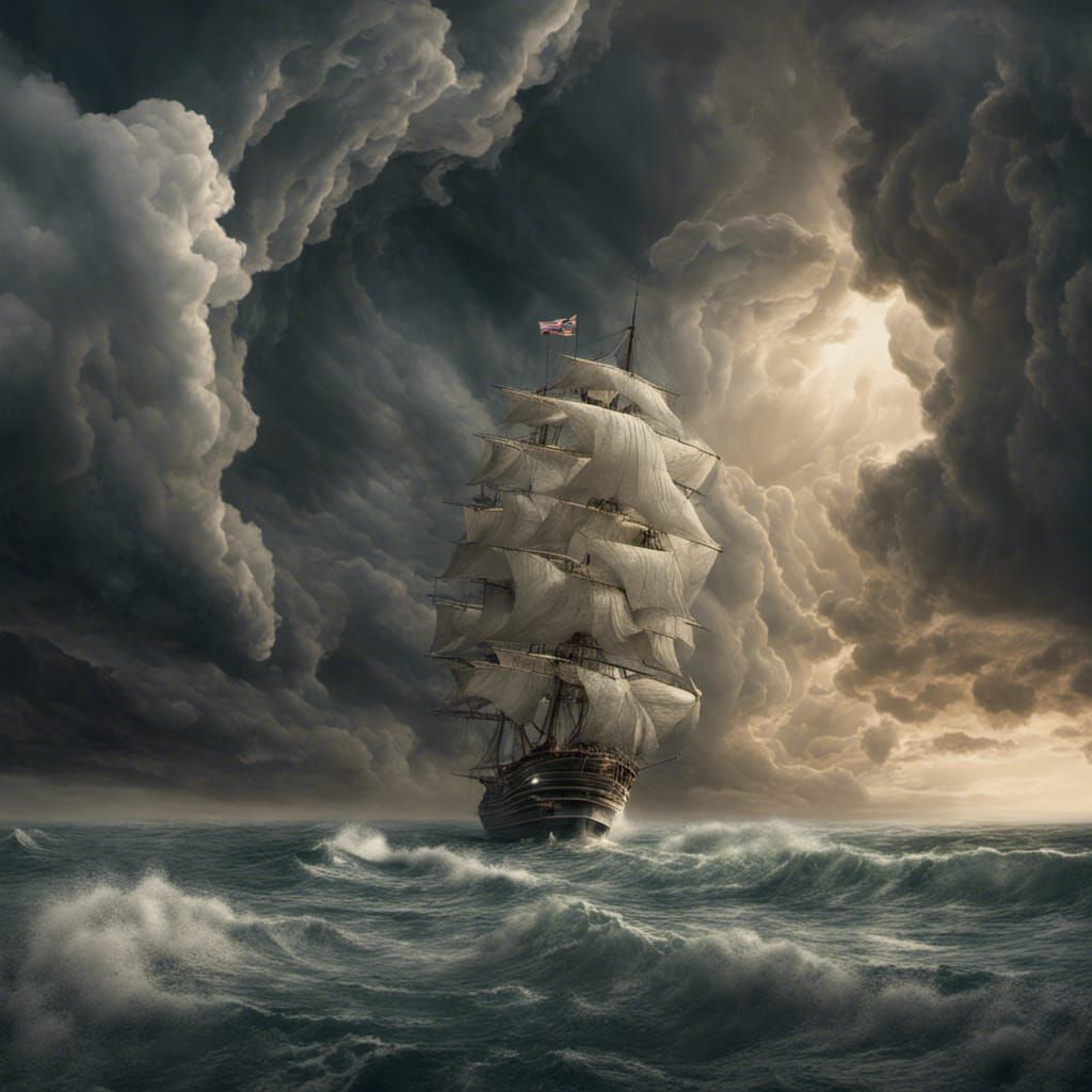 Dramatic Seascape with Twister and Storm Clouds