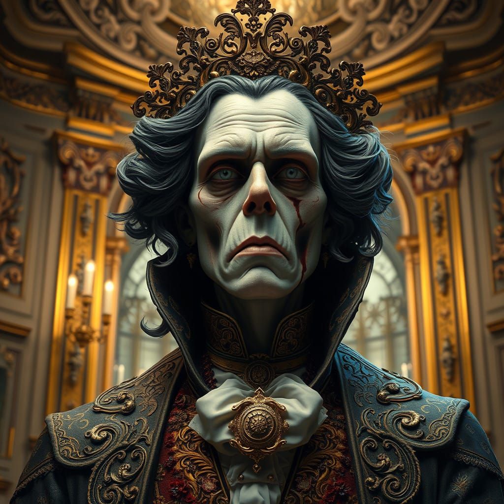 Decaying Aristocrat in Ornate Baroque Setting