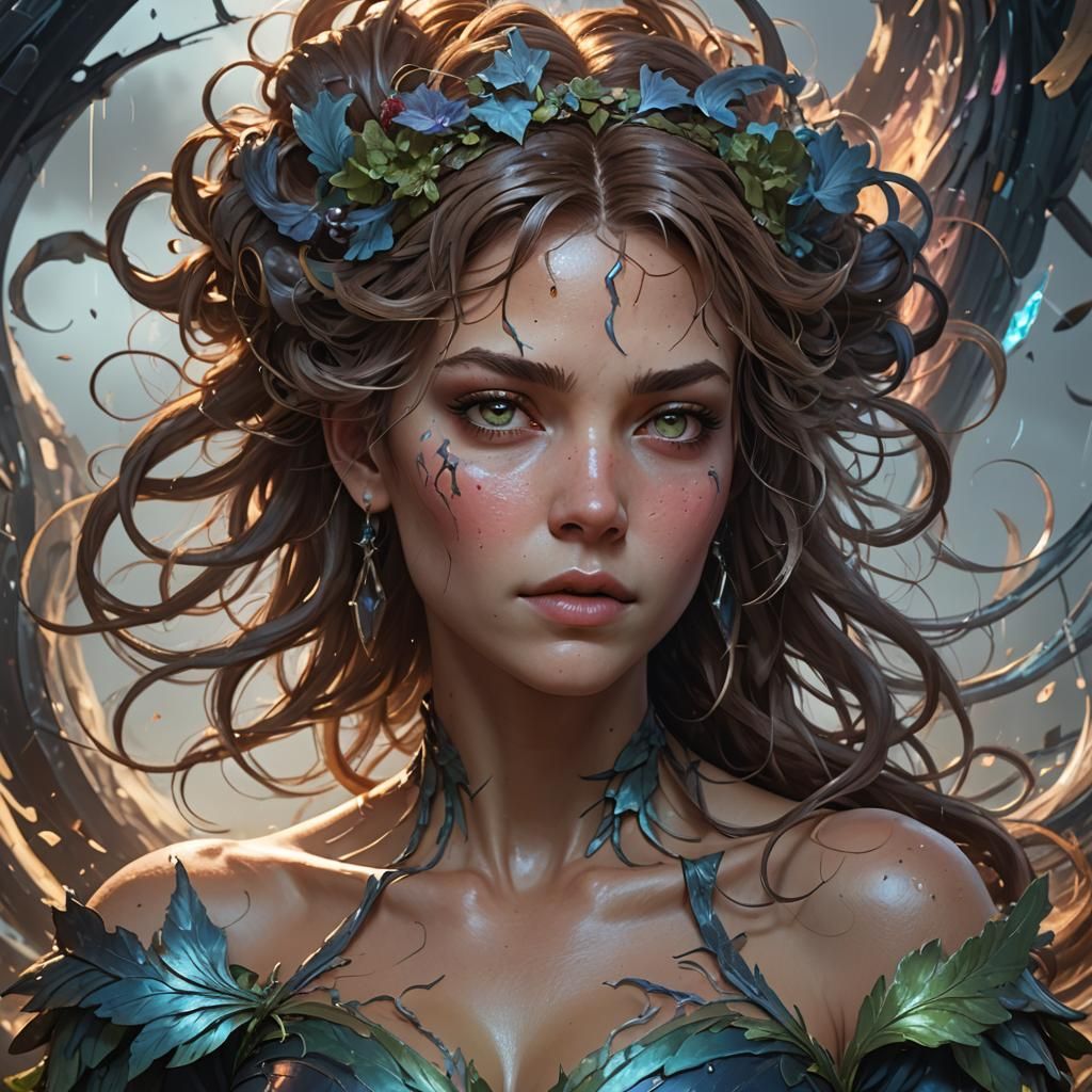 Tornado Nymph Portrait in Hyperdetailed Digital Art Style