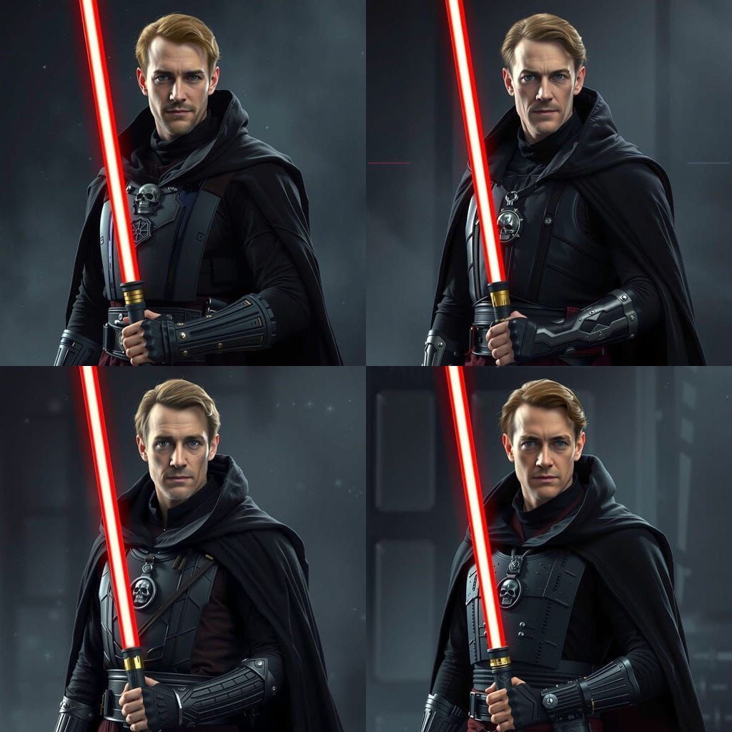 Sith Assassin Portrait with Red Lightsaber in Hyperrealistic...