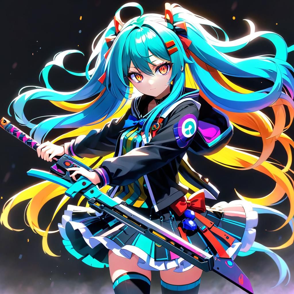 Sinister Anime Idol with Vibrant Hair