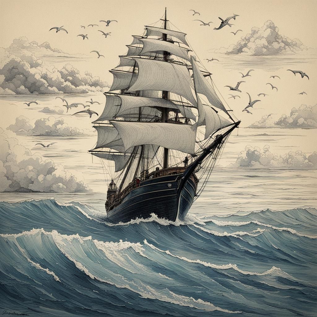 Majestic Ship at Sea Under Open Skies